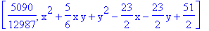 [5090/12987, x^2+5/6*x*y+y^2-23/2*x-23/2*y+51/2]